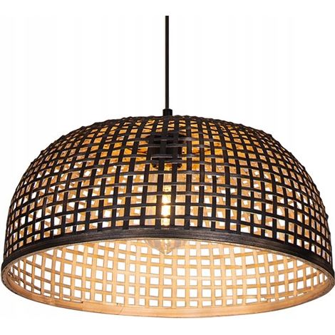 Lampe suspendue de plafond en bambou style bohème rotin noir grand modèle (1/3)