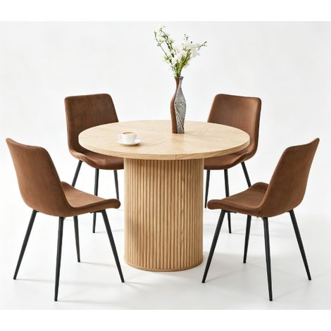 Set tavolo da pranzo rotondo 100 cm con 4 sedie, MDF e tessuto, stile moderno (1/5)