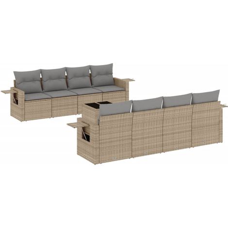 Maison Exclusive - Salon de jardin avec coussins 9 pcs beige résine tressée (1/5)
