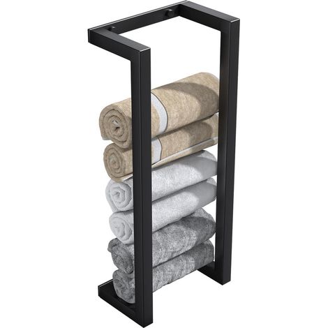 Portasciugamani senza trapano - Nero - Acciaio inossidabile - Portasciugamani ad alta capacità - Montaggio a parete per bagno - Porta asciugamani da bagno - Acciaio inossidabile (1/4)