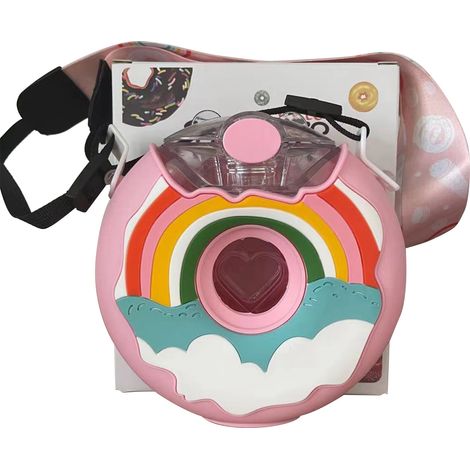 Bouteille Donut 380ML Mignon Anti-Fuite Portable Sans BPA Silicone PC 145x145mm Gourde avec Sangle pour Voyage Rose Arc-en-Ciel (1/5)