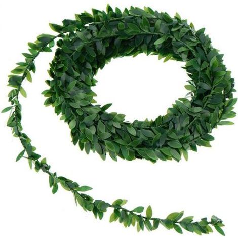 Weihnachtskranz, realistische künstliche Blumenranke, flexibel und einfach zu dekorieren, strapazierfähiges PVC-Kunststoff, grünes Blatt für Weihnachtsbaum, Hochzeit, Party (a) (1/5)