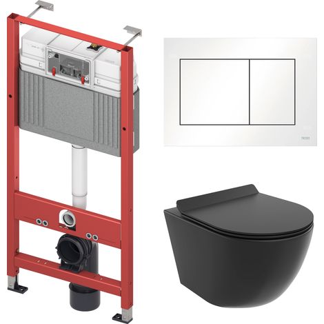 Pack WC : élément de pré-montage TECEbase + WC Rolo noir + tapis d'isolation acoustique + plaque de commande en blanc (1/5)