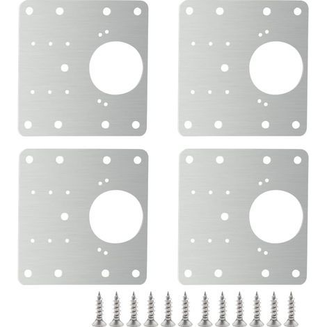 Set di 4 piastre di riparazione per cerniere in acciaio inox, con viti di montaggio, per fissare la parte laterale della cerniera. Adatte per legno, mobili, mensole e armadi. (1/5)