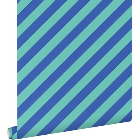 papier peint à rayures vert pétrole et bleu royal - ESTAhome (1/5)