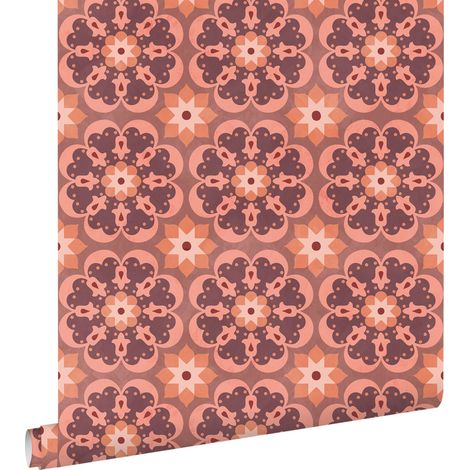 papier peint carreaux de ciment violet et terracotta - ESTAhome (1/5)