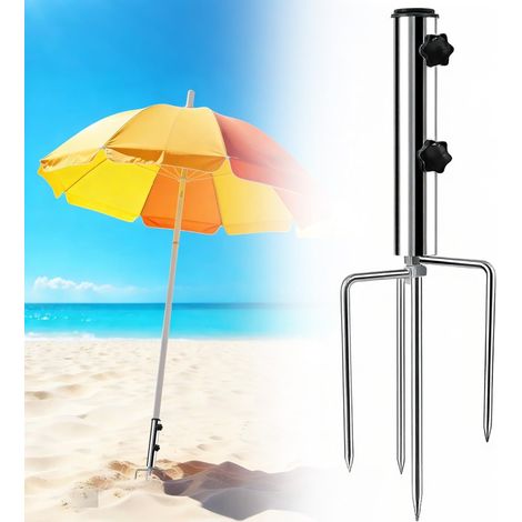 Pied De Parasol Plage,Support Parasol Plage,Réglable Pied de Parasol,Réglable Piquet Parasols Plage,Support De Parasol Amovible,avec 4 Piquets,Idéal pour Pelouse,Plage Et Pique-Nique (1/5)