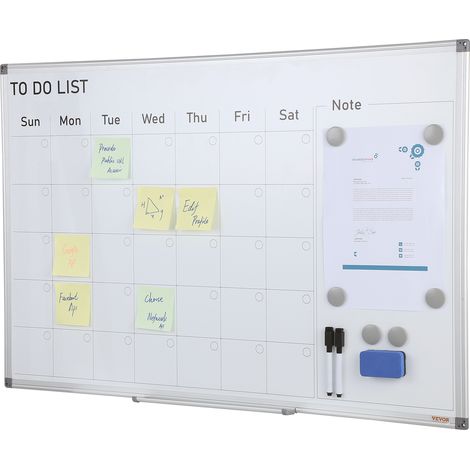 VEVOR Pizarra para Calendario 91,5 x 61 cm Pizarra Magnetica de Borrado en Seco 2 en 1 Pizarra Planificadora Mensual para Pared Marco de Aluminio con 2 Marcadores 1 Borrador 6 Imanes para Programación