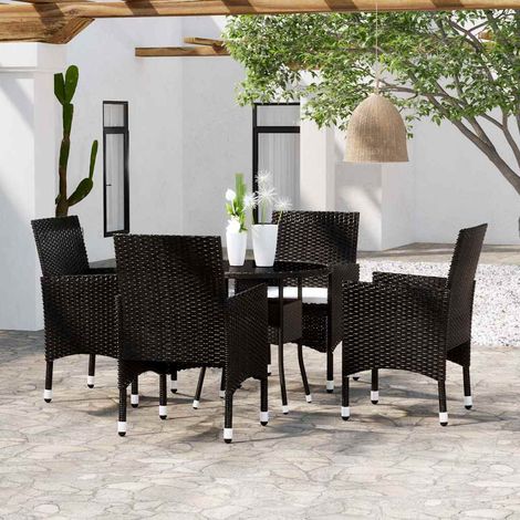 Ensemble Table et Chaise de Jardin 5 pcs - Mobilier de salle à manger de jardin Résine tressée Noir BV572201 - BonneVie (1/5)