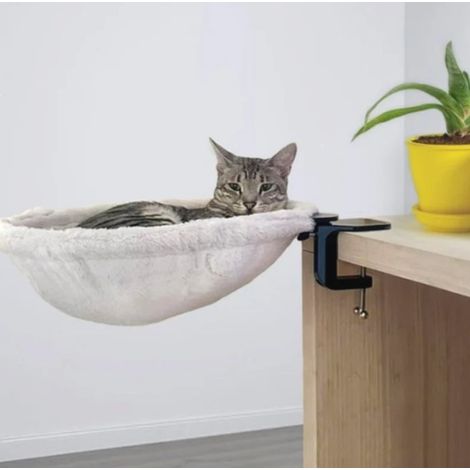 Robustes, ergonomisches Katzen-Schreibtischbett für Remote-Arbeiter – Weißes, flauschiges Katzenbett