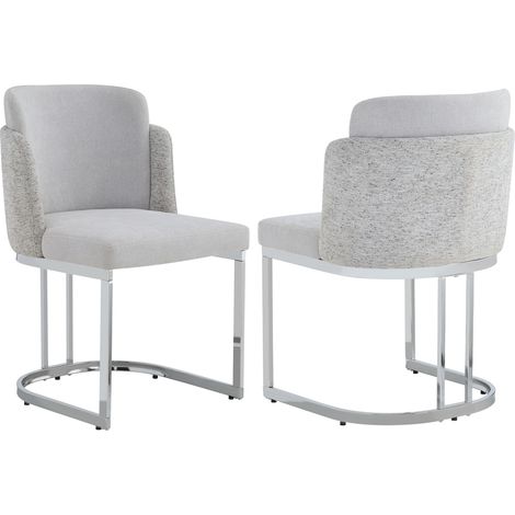2 sillas de comedor de chenilla gris claro con patas metálicas plateadas (1/5)