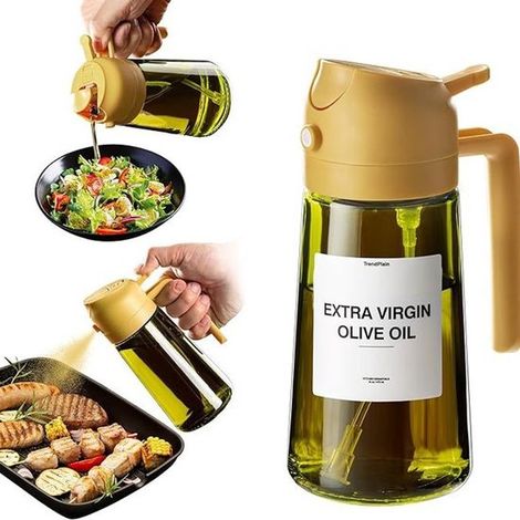 Flacon pulvérisateur d'huile – Seringue à huile – Ustensiles de cuisine – Pour la cuisson – 470 ml – 18 x 8 x 8 cm – Verre – Curcuma jaune (1/4)