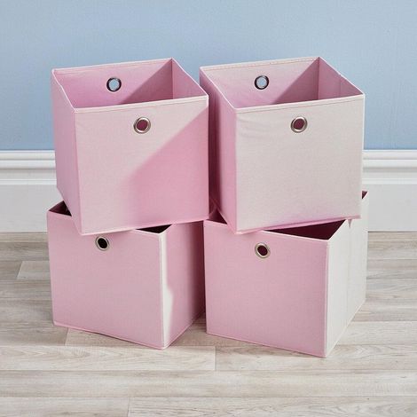 Pink Foldable Canvas Storage Folding Box Fabric Cube Cloth Bag 4 Piece Set