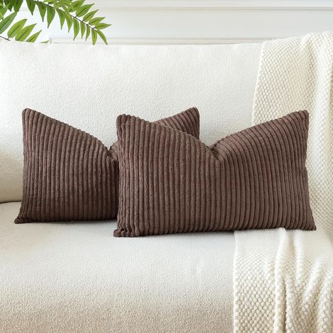 Housses de Coussins en Velours Côtelé Décoratif Canapé Taie d'oreiller Doux Decoration pour Maison Salon Chambre Canapé Décoration 30x50cm Lot de 2 (Marron Foncé) (1/5)