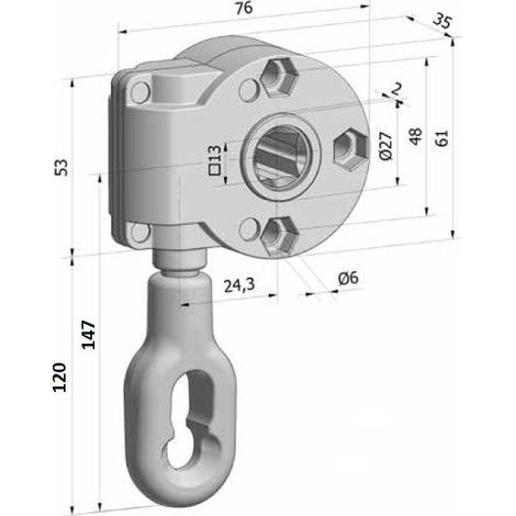 Treuil 1/11 pour levage charges lourdes – Entrée anneau Ø10mm – Sortie carré 13mm femelle – Longueur 120mm – Capacité 1 tonne (1/2)