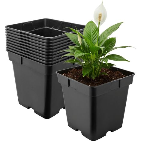 Garronda Pot de Fleur Carré en Plastique 18 × H 18 cm (4L) Lot 10 Godets Semis Pots de Pépinière avec Drainage Résistants Intempéries pour Culture Plantes Jardin Serre Intérieur Extérieur GD-0199