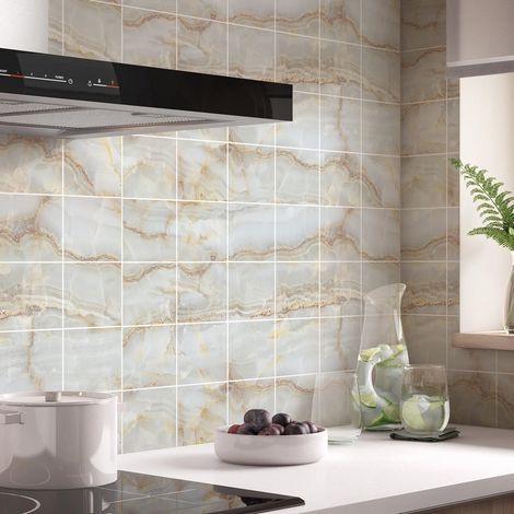 Sticker Mural Carrelage adhésif Cuisine Salle de Bain - 24 STICKERS CARRELAGES MARBRE DE OROTAVA - 24stickers10x10cm (1/5)