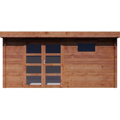 Abri de jardin en bois traité par autoclave avec toit plat - 19.61 m² - épaisseur 28 mm - CORALIO
