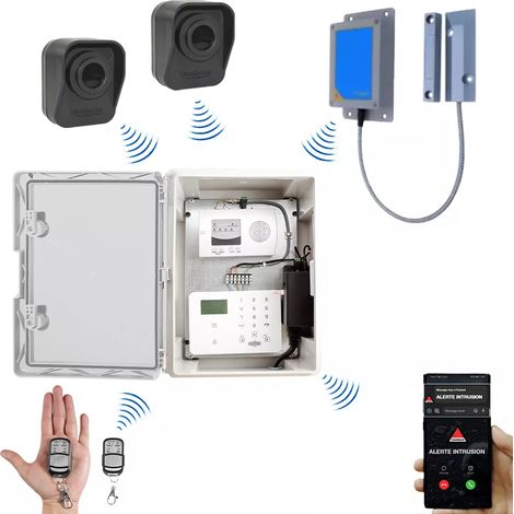 Kit "hangar agricole" - Point d'alerte GSM 4G IP65 + 2 détecteurs de mouvement à piles + 1 d'ouverture (DA600+/KP) (1/5)