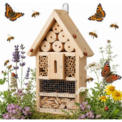 Relaxdays Insektenhotel, Bausatz, Holz, HxBxT: 30,5 x 17,5 x 6 cm, Insektenhaus zum Aufhängen, Garten & Balkon, natur (1/5)