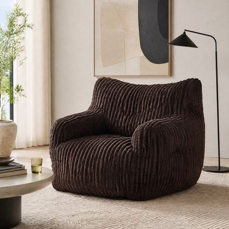 Poltrona sacco 100x94x70 cm, imbottitura in fiocchi di memory foam, rivestimento in cord morbido, marrone (1/5)
