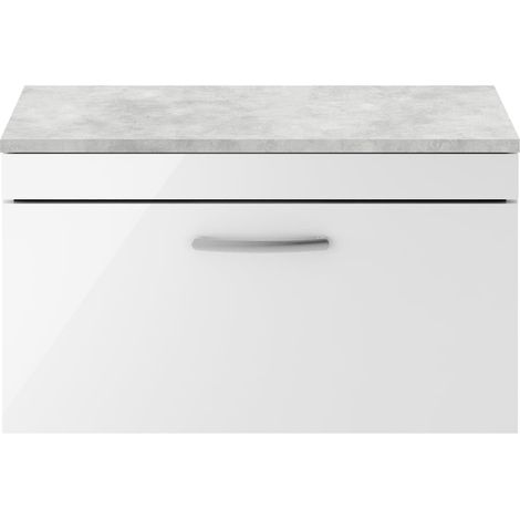 Nuie Athena Wall Hung 1-Drawer Vanity Unit with Grey Worktop 800mm Wide - Gloss White (1/5)
