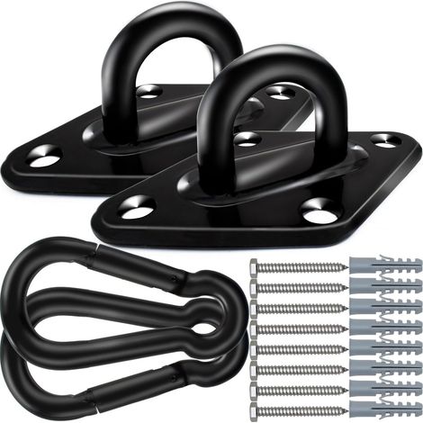 Lot de 2 crochets en U M10 en inox 304 noir, fixation plafond avec chevilles et vis, anneaux de suspension robustes pour charge lourde (1/5)
