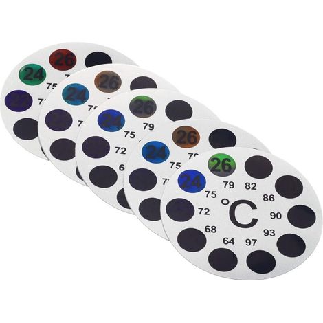 Pegatinas para termómetro de acuario, juego de 5, para acuarios, indicadores digitales de temperatura del agua para peces betta, pegatinas redondas para terrarios, vinificación, 18-36 °C, 5 cm (1/3)