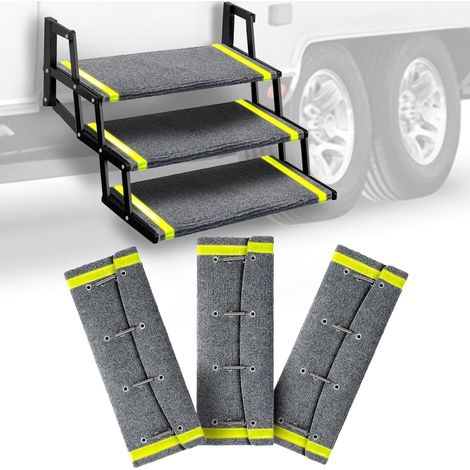 Lot de 3 housses de marche pour camping-car avec bandes réfléchissantes, tapis antidérapants pour marche d'escalier de camping-car, pour caravane de 20,3 à 27,9 cm (1/5)