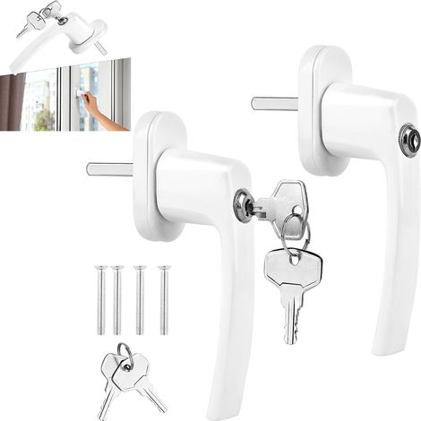 2 pcs Poignée de Fenêtre Blanche, Poignée Fenetre avec Clé pour Fenêtre Oscillo-Battante, Sécurité Enfant (1/5)