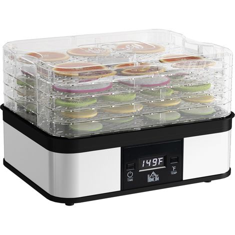 5 Tier Food Dehydrator, 245W Stainless Steel Food Dryer Machine with Adjustable Temperature, Timer and LCD Display for Drying Fruit, Meat, Vegetable, Jerky and Pet Treat, Black