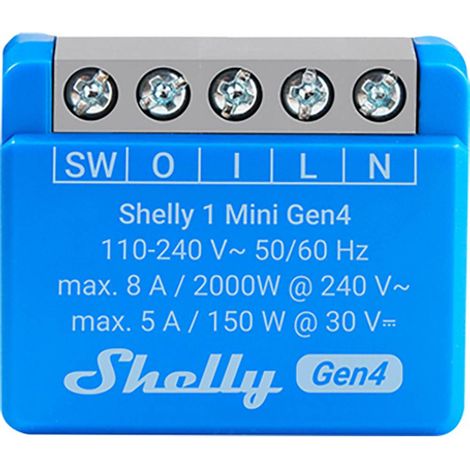 SHELLY 1 MINI GEN4 INTERRUPTEUR RELAIS INTELLIGENT WLAN, WI-FI, BLUETOOTH & ZIGBEE, 1 CANAL, 8 A, CONTACT LIBRE DE POTENTIEL, DO (1/3)