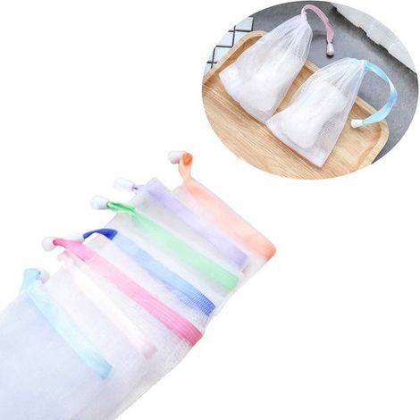 Bolsas para jabón de baño, Juego de 7, Palitos de jabón exfoliantes de malla suave, Jabonera reutilizable, Exfoliación suave, 15 x 9,5 x 9,5 cm (1/5)