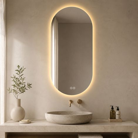 LED-Badspiegel 60x120 cm mit Antibeschlag und Touch, 3 dimmbare Lichtfarben, bruchhemmendes Sicherheitsglas, Wandmontage LINHOO