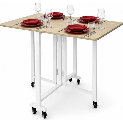 Tavolo Pieghevole da Pranzo Scrivania Multiuso con Ruote Quercia 120x80x75cm (1/5)