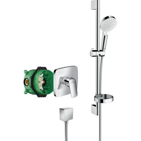 Hansgrohe Logis Pack Mezclador enyesado + Fixfit Square + Barra de ducha + Jabonera + Teleducha, Cromo (71605000-Crometta2) (1/5)