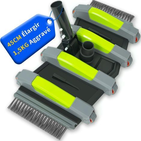 Balai Aspirateur Piscine 45 cm avec Roues, Brosse Aspirateur Piscine avec Raccord d’Aspiration, Brosse de Fond Piscine Flexible avec Brosse Latérale, Compatible Tuyaux 3.2cm et 3.8cm (1/5)
