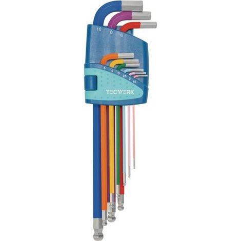 TECWERK Winkelschraubendrehersatz 9-tlg.Ku.-Halter SW 1,5-10mm lang farbcod.,Kugelk.TW