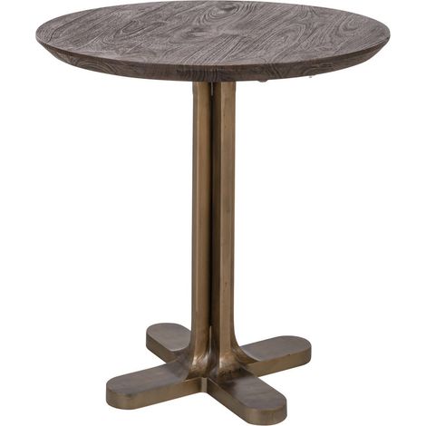 Table bistrot ronde bois foncé et métal doré - marron foncé et or brossé (1/5)