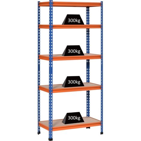 HOMCOM Étagère en métal de garage 5 niveaux capacité 1500 kg 80 x 40 x 182 cm bleu orange