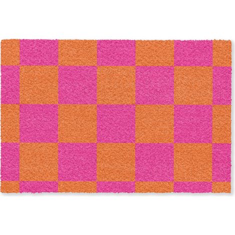 FELPUDO Tablero de ajedrez estampado - Naranja - Rosa - Bloques 120x80 cm (1/4)