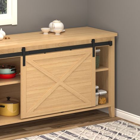 Kit rail en bois 200cm, noir, pour porte coulissante, charge max 20kg, système de glissière complet.