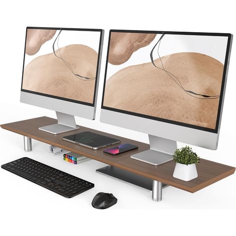 Support Ecran PC, 100cm, Hauteur Réglable, Ordinateur TV, Marron (1/5)