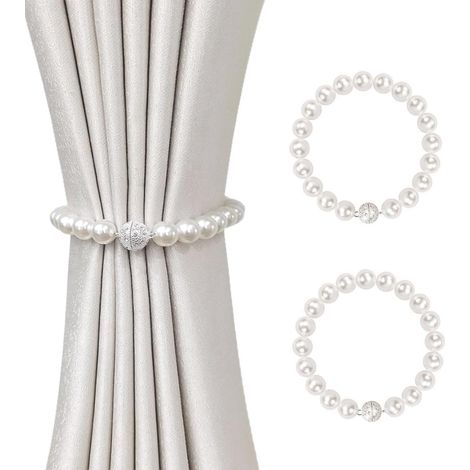 Attaches de rideaux magnétiques - Nœuds de rideaux nacrés - Supports de rideaux pour la décoration de chambre - Pour la maison, le bureau et la décoration de fenêtres (Blanc) - 40 cm (1/5)