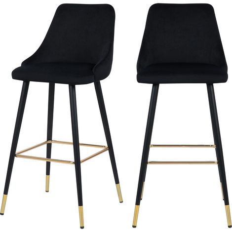 Set de 2 sillas de bar en terciopelo negro 77,5 cm - Aristote