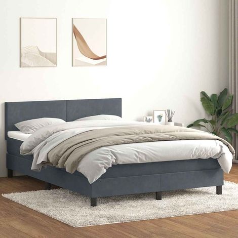 Cama box spring con colchón terciopelo gris oscuro 160x210 cm (1/5)