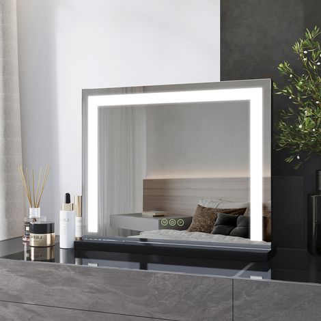 Heilmetz Hollywood Vanity Mirror, Dressing Table Mirror with Lights, Tabletop Vanity Mirror with Touchscreen 3 Color Lighting Modes, Adjust Brightness, 500×420×34mm, Black