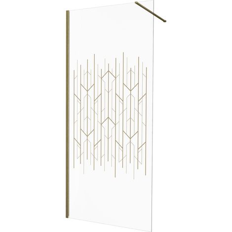 KINEDO - Paroi Douche Solo Design - Verre de 6 mm + Profilé Aluminium - Traitée Anti-Calcaire - Fabriquée en France - L.100 cm x H.200 cm - Verre avec décor doré art déco + Profilé Or brossé (1/5)