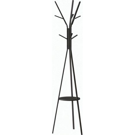 Standgarderobe aus Metall und MDF, schwarz, mit 9 Haken und Ablage, 45 x 45 x 180 cm (1/5)