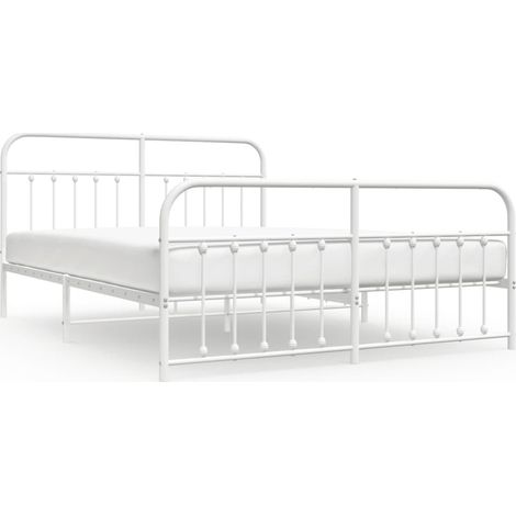 Cadre de lit métal avec tête de lit-pied de lit blanc 183x213 (1/5)